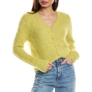 AllSaints Alpaca Blend V-Neck Cardigan Sweater Lime Yellow Fuzzy Button Front
